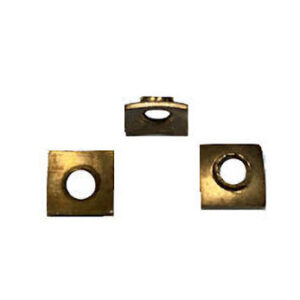 A set of three square brass nuts.
